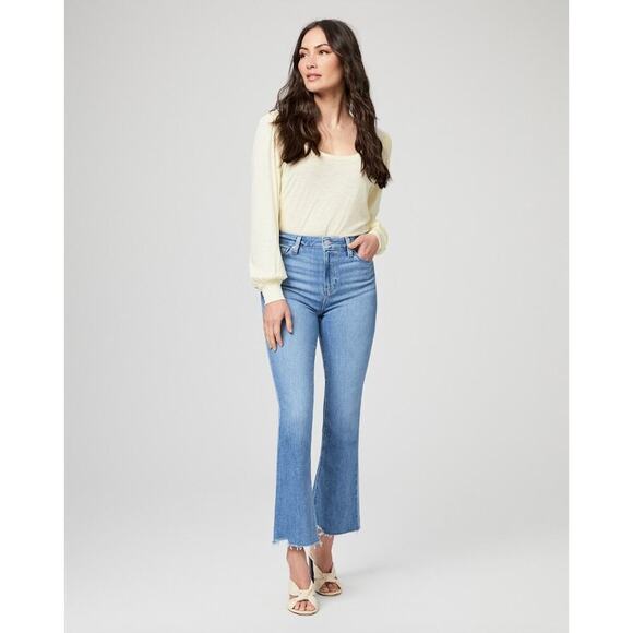 Paige Claudine Darling Wisiesta Hem Slim Boot Cut Jean Denim Blue Size 31 NWT - Picture 2 of 15